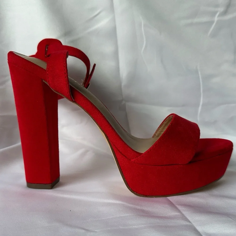 Merumote Red Platform Block Heel Sandals Women’s 8.5 Ankle Strap Open Toe